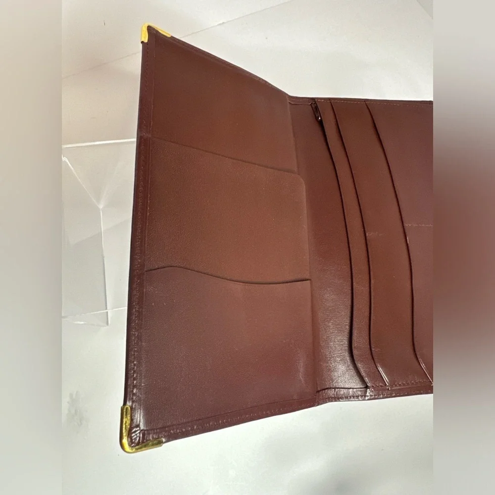 💖#109 Cartier Bordeaux Vintage Bifold Leather Long Wallet